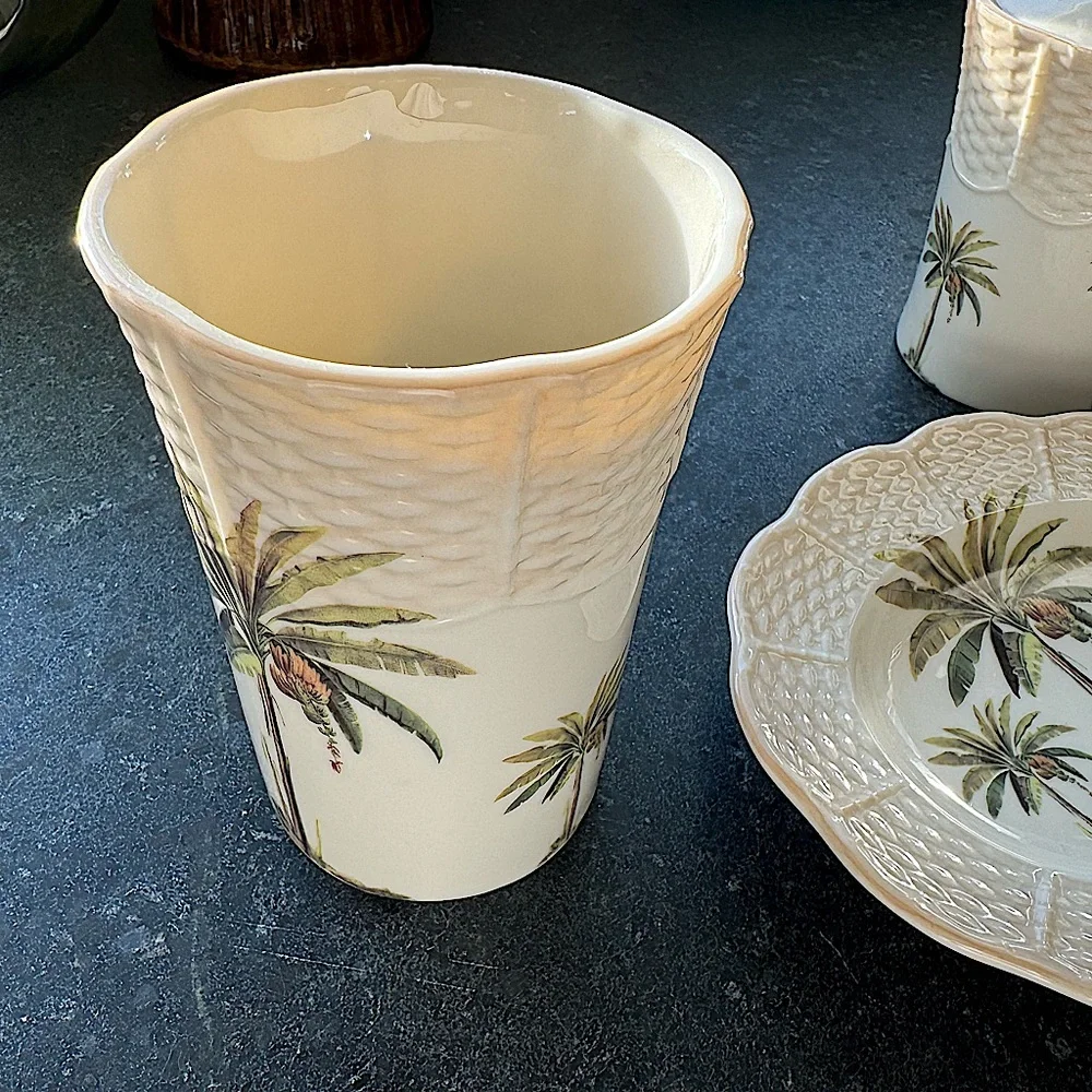 3-Piece Tropical Palm Tree Bathroom Ceramic Accessory Set
